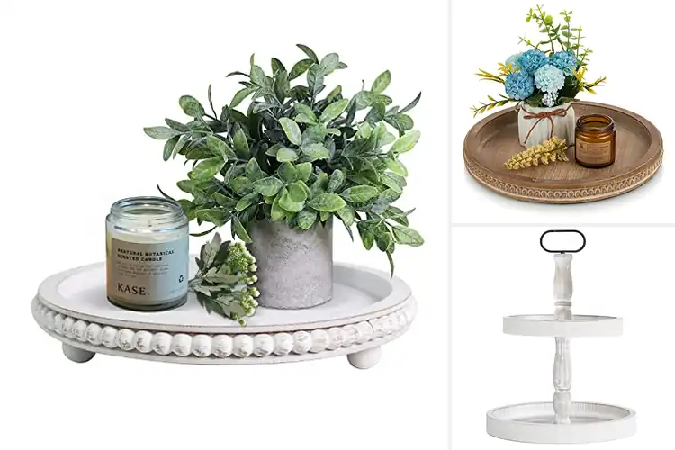 Detailed view of Best Farmhouse Display Tray: Rustic-Chic Solid Wood Decor